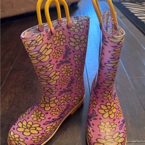Source Unknown Pink and Yellow Floral Kids Rain Boots